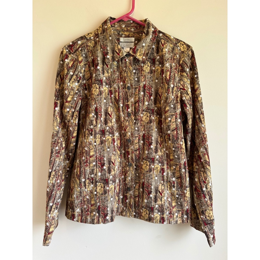 Christopher & Banks Womens Brown Gold Abstract Branch Print Button Down Shirt L